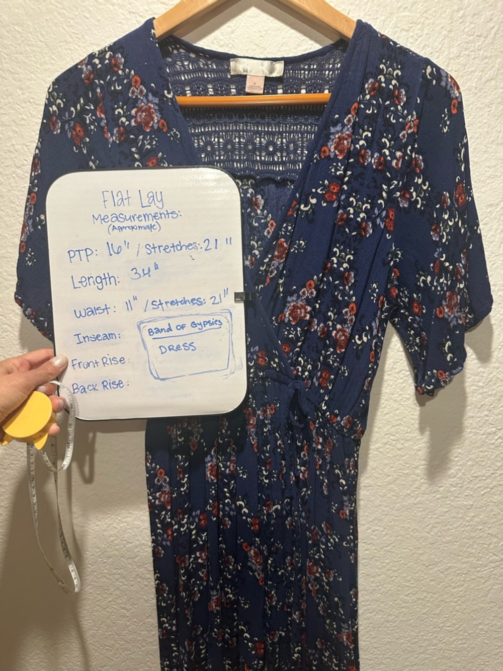 Band of Gypsies Navy Floral Wrap Mini Dress - Picture 7 of 7